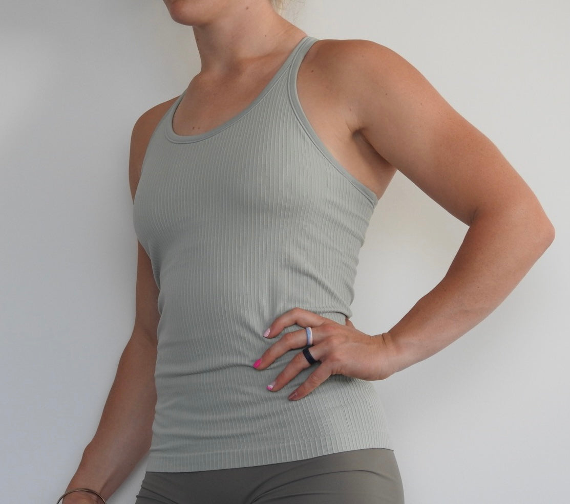 Rach Ribbed Long Muscle Singlet Pale Green